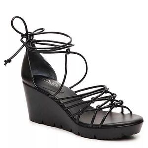 Charles David Black Tie Up Wedge Sandal